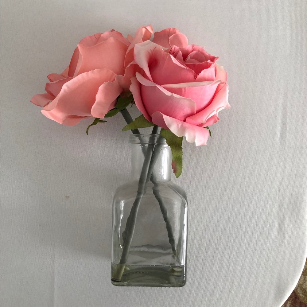 Artificial Pink Rose in Glass Vase